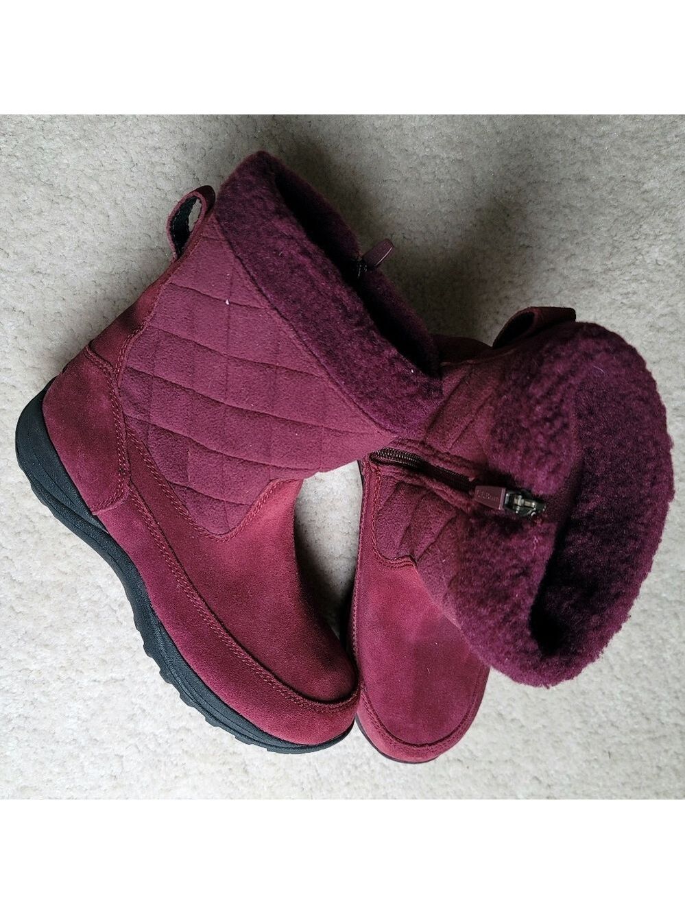L.L.Bean Women's Suede Insulated Winter Snow Boots Burgundy Size 7 M